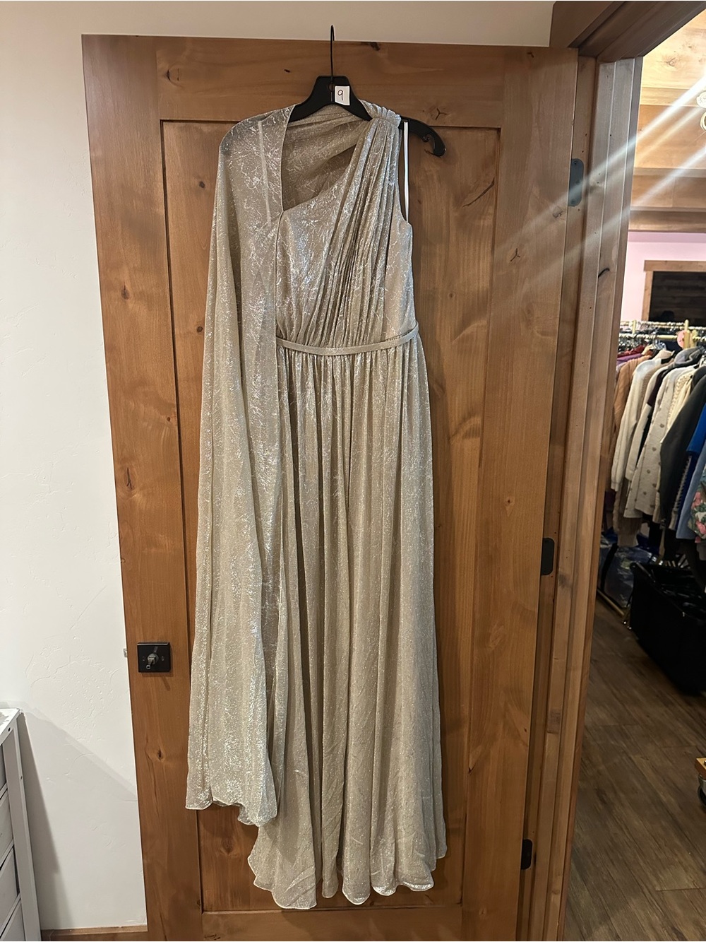 Halston Heritage One-Shoulder Metallic Ivory-Gold Gown